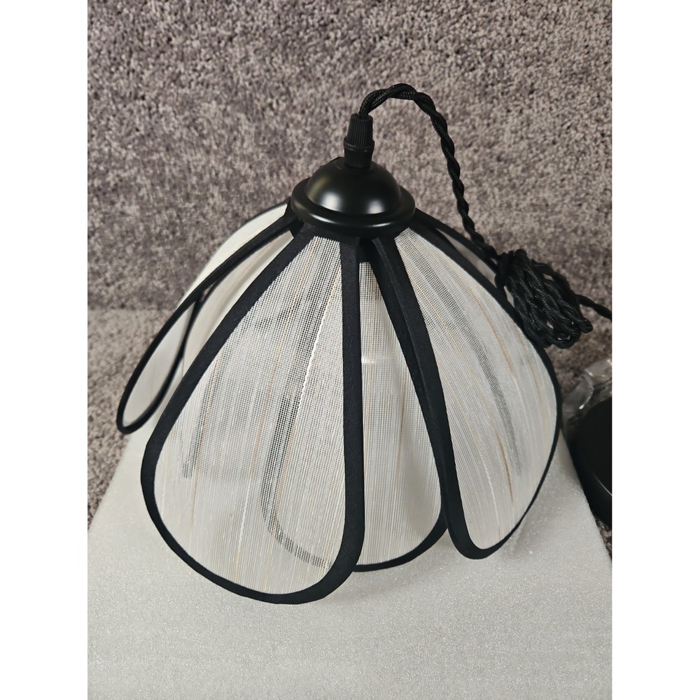 Double Layer Black & White Fabric Shade Bohemian Style Chandelier Black Metal...